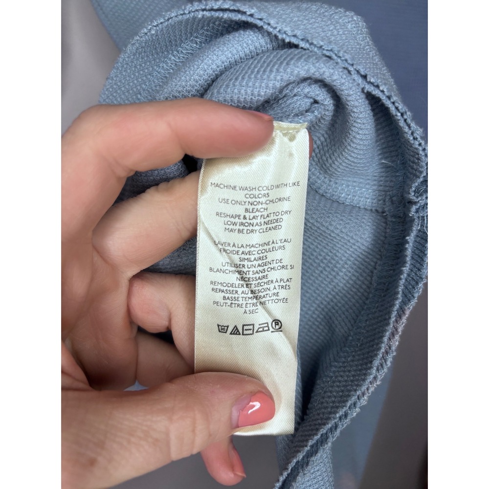 We The Free Free People Thermal Top XS Blue Mixed Media Knit Sleeve Mock Neck - Picture 4 of 6